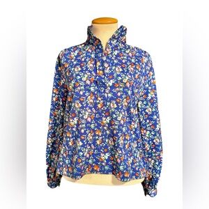 Vintage Andrew St. John Top Blouse Blue Floral Short Waisted Women's XL
